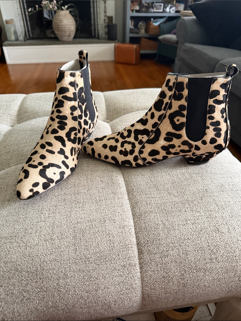 Linea Paolo Regan Leopard Calf Hair Chelsea Booties Sz 7.5 NWT